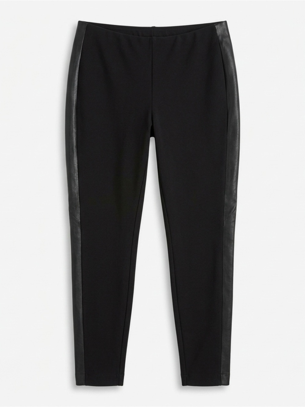 J.Jill Petite Black Ponte Knit Pull-On Ankle Pants Faux Leather Side Stripe SP - Picture 3 of 6